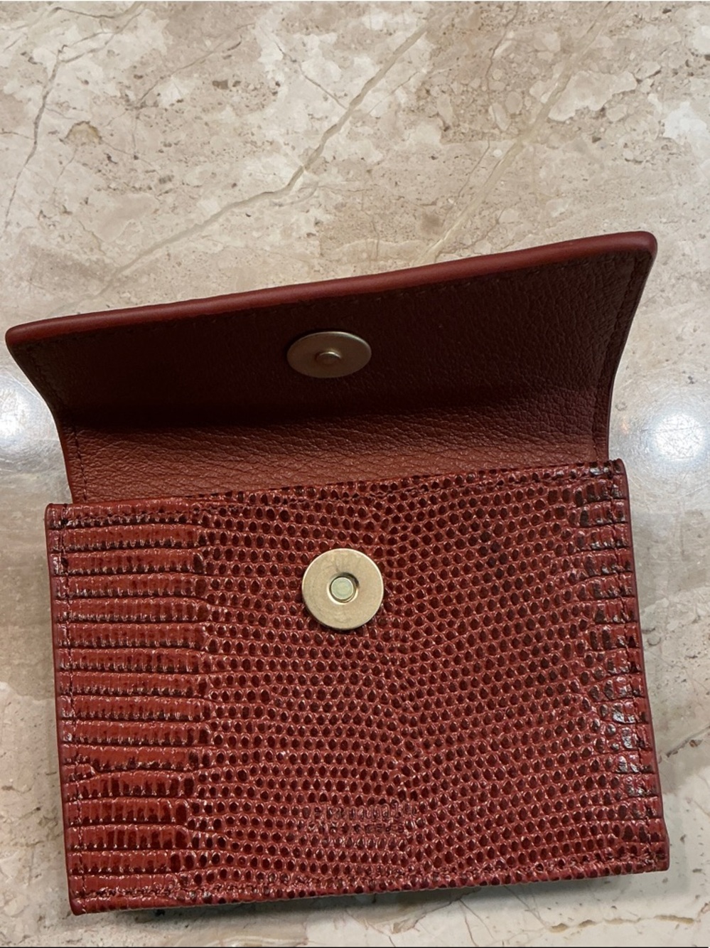 Hammitt Textured Brown Leather Snap Wallet with Gold Button - Picture 6 of 6